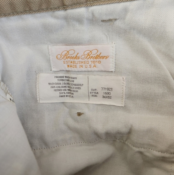Brooks Brothers Mens Khaki Pleat Front Tapered Leg Cotton Twill Pants |36x30| - Picture 6 of 7